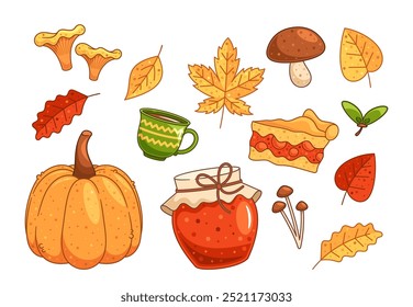 Vibrant Autumn Harvest Elements Including Pumpkin, Leaves, Mushrooms And Seasonal Treats Capture The Essence Of Fall