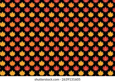 Vibrant autumn maple leaf pattern seamless on black background for decorative designs