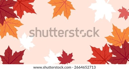 Vibrant autumn maple leaves in red, orange, and white, arranged as a border on a light beige background. Ideal for fall-themed designs, Thanksgiving cards, or autumnal website headers.