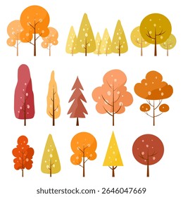 Vibrant Autumn Tree Collection. Various Autumn Trees Design Parts. Hand drawn vector set autumn tree elements.