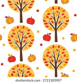 Vibrant autumn trees seamless tile pattern with colorful leaves and acorns for lively fall spaces concept as Colorful autumn leaves and acorns arranged seamlessly to create lively and vibrant fall spaces in Photo Stock Concept and empty space on the left side,no text --ar 7:2 --tile