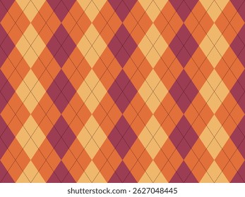 Vibrant autumnal argyle pattern.  Perfect for fallthemed designs, textiles, or website backgrounds.  The warm color palette evokes feelings of comfort and sophistication.