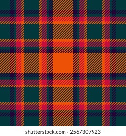 Vibrant autumnal plaid pattern in teal, orange, and crimson.  Perfect for textile design, fall-themed projects, or adding a touch of seasonal style to your designs.