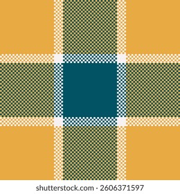 Vibrant autumnal plaid pattern in teal, mustard yellow, and cream.  Perfect for textile design, website backgrounds, or seasonal branding.