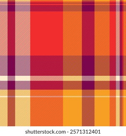 Vibrant autumnal plaid pattern in warm orange, red, and purple hues.  Perfect for fallthemed designs, textile prints, or website backgrounds.