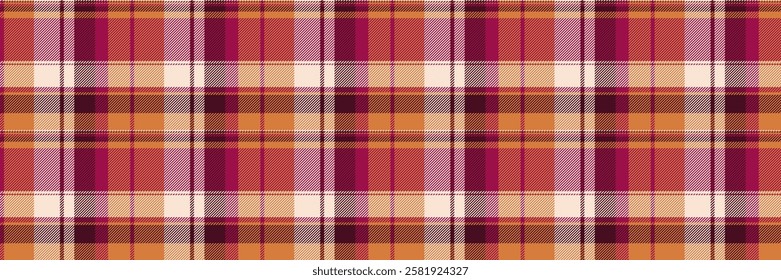 Vibrant autumnal plaid pattern in warm terracotta, burgundy, and cream tones.  Perfect for textile design, website backgrounds, or fallthemed projects.