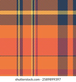 Vibrant autumnal plaid pattern.  Warm orange and deep navy hues create a cozy, textured design perfect for fall fashion, textiles, or website backgrounds.