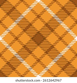 Vibrant autumnal plaid pattern in warm orange, brown, and white.  Perfect for fallthemed designs, textile prints, or website backgrounds.  This seamless texture evokes feelings of warmth and comfort.