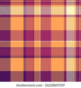 Vibrant autumnal plaid pattern in warm orange, deep purple, and creamy white.  Perfect for fallthemed designs, textile prints, apparel, and website backgrounds.