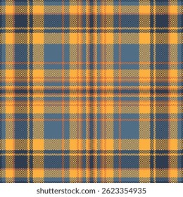 Vibrant autumnal plaid pattern in warm orange and cool blue hues. Perfect for textile design, fashion, apparel, or website backgrounds.