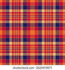 Vibrant autumnal plaid pattern in warm oranges, reds, and deep blues.  Perfect for fallthemed designs, textiles, or website backgrounds.