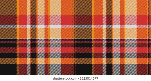 Vibrant autumnal plaid pattern in warm oranges, reds, and blacks. Perfect for textile designs, website backgrounds, or fallthemed projects.