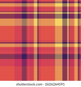 Vibrant autumnal plaid pattern in warm oranges, yellows, and deep purples.  Perfect for textile design, fallthemed projects, or creating a cozy, rustic aesthetic.