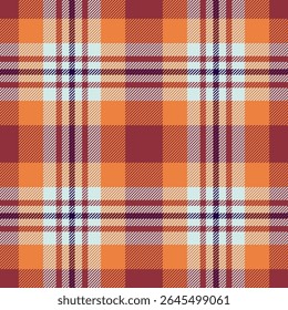 Vibrant autumnal plaid pattern in warm orange, burgundy, and pale blue hues.  Perfect for fallthemed designs, textiles, or seasonal branding.