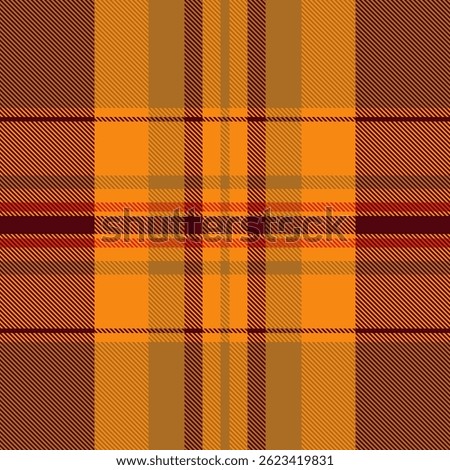 Vibrant autumnal plaid pattern.  Warm orange, brown, and maroon hues create a cozy, rustic feel, perfect for fallthemed designs, textiles, or website backgrounds.