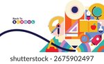 Vibrant back to school background with geometric flat style illustration. Colorful and modern design concept ideal for school supplies, banners, posters, and educational promotions