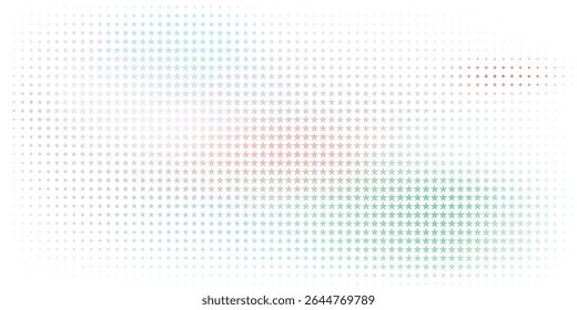 Vibrant background composed of scattered small stars forming gradients of blue, red, and green. Featuring a minimalistic and light digital style perfect for projects involving creativity, 