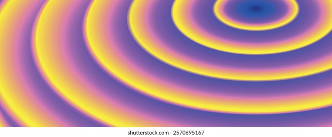 Vibrant background with concentric circles. The background features a gradient of purple and yellow, creating a smooth, colorful texture. Circular pattern background. Purple background vector.