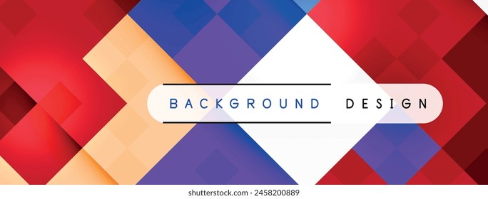 A vibrant background design featuring azure triangles, purple rectangles, and magenta lines. The font is violet with a red material property