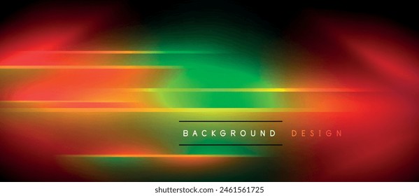The vibrant background features a mix of red, green, and yellow lines resembling a beautiful sunset with hints of amber and electric blue hues, creating a stunning visual impact