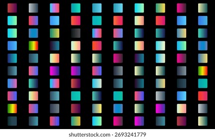 Un fondo vibrante con una cuadrícula de cuadrados degradados de colores sobre un fondo negro.