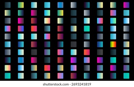 Un fondo vibrante con una cuadrícula de cuadrados degradados de colores sobre un fondo negro.