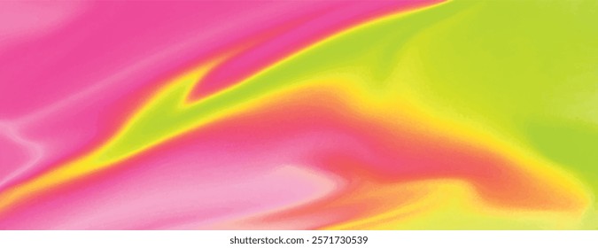 Vibrant background with a fluid, wavy style. Neon pink and yellow colors dominate the background, creating a dynamic, energetic background. Abstract fluid gradient texture background vector