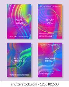 Vibrant backgrounds for cover design of lines array and ethereal shapes. Trendy labels for beautiful packaging. Abstract brochure, booklet or book cover templates.