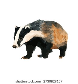 Lebendige Dachs-Vektorgrafik, perfekt für Designs zum Thema Natur, Lehrmaterialien oder Naturschutzprojekte. Ideal für Kinderbücher.