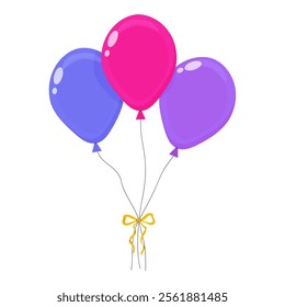 Vibrant balloons in pink, purple, and blue tied together with a yellow ribbon