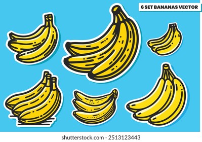 Vibrant Banana Bundle Vector Set: 6 Bold and Playful Illustrations for Creative Projects