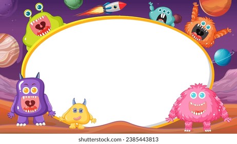 A vibrant banner featuring adorable aliens exploring outer space