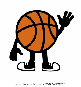 A vibrant "Basketball Ball Mascot Character 1" in cartoon vector style, perfect for sports branding, team logos, and promotions, adding a fun and dynamic touch to any design.