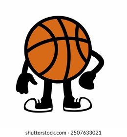 A vibrant "Basketball Ball Mascot Character 2" in cartoon vector style, perfect for sports branding, team logos, and promotions, adding a fun and dynamic touch to any design.