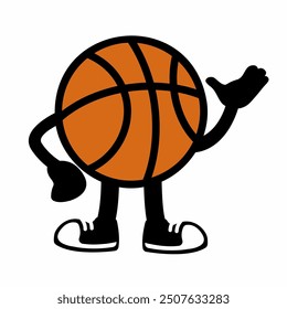 A vibrant "Basketball Ball Mascot Character 3" in cartoon vector style, perfect for sports branding, team logos, and promotions, adding a fun and dynamic touch to any design.