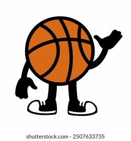 A vibrant "Basketball Ball Mascot Character 6" in cartoon vector style, perfect for sports branding, team logos, and promotions, adding a fun and dynamic touch to any design.