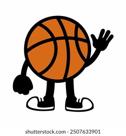 A vibrant "Basketball Ball Mascot Character 9" in cartoon vector style, perfect for sports branding, team logos, and promotions, adding a fun and dynamic touch to any design.