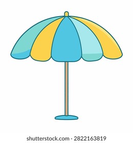 Vibrant beach umbrella featuring alternating yellow and blue panels, providing shade and style for outdoor leisure activities on sunny days.