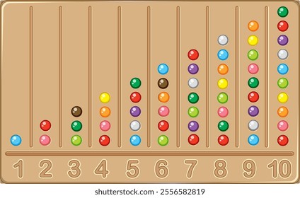 Vibrant beads arranged for educational counting purposes