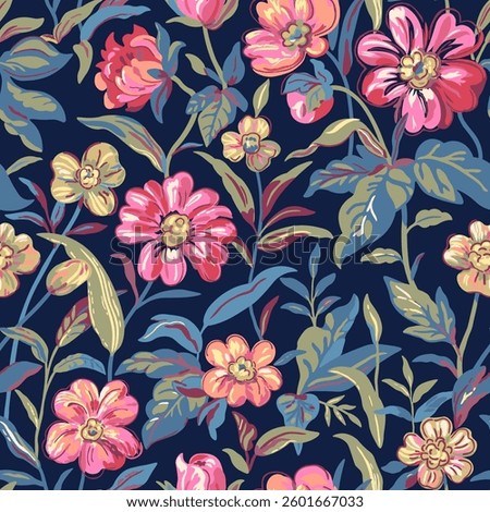 A Vibrant and Beautiful Floral Pattern Set Against a Dark and Dramatic Background