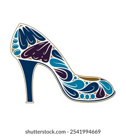 A vibrant and beautifully artistic high heel shoe design, ideal for themes around fashion and creativity