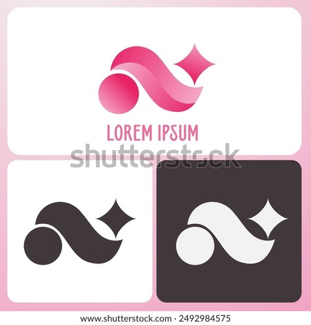 Vibrant Beauty logo with gradient pink shapes, wave, starburst, suitable for cosmetics and beauty brand