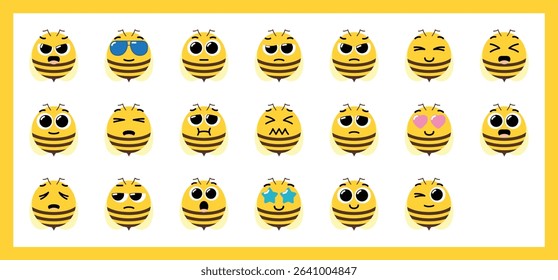 Vibrant Bee Emojis with Diverse Facial Expressions for Communication and Sweet Design