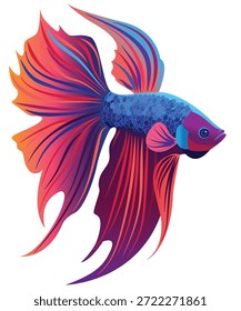 O vibrante vetor de peixes Betta apresenta barbatanas fluidas, gradientes e movimentos elegantes, perfeitos para logotipos, marcas, impressões, embalagens e desenhos aquáticos que precisam de cores e personalidade impressionantes.