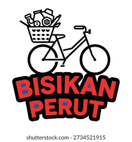Vibrant bicycle logo with basket full of goods and Bisikan Perut text
