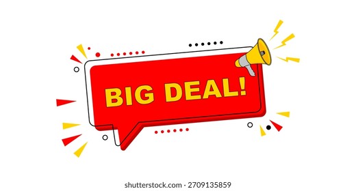 Burbuja de discurso vibrante 'Big Deal' con un megáfono, ideal para campañas de marketing, anuncios de ventas y ofertas especiales. Perfecto para promociones de comercio electrónico y Anuncios de descuento