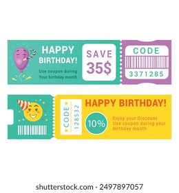 A vibrant birthday coupon offering exciting discounts on a day filled with savings and fun.