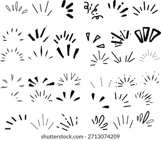 Vibrant black comic-style burst and highlight elements arranged in a clean set, perfect for decoration, emphasis, motion effects, and dynamic graphic design projects.
