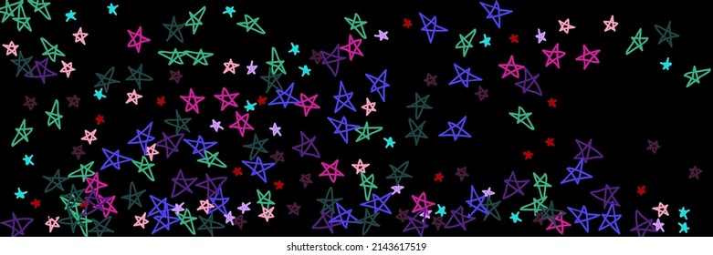 Vibrant Black Green Multicolor Night Chaotic Pink Design Pic. Bright Lavender Naive Childish Mint Red Vivid Handdrawn Stars. Violet Purple Pastel Colorful Kids Stars Bordo Dark Sky Background.