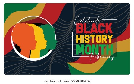 A vibrant Black History Month celebration with colorful silhouettes. Cultural heritage celebration during February. Black History Month concept. Flat vector illustration.